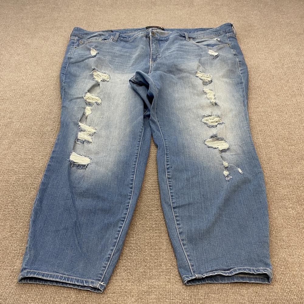 Torrid Boyfriend Jeans Womens 30 XS Blue Med Wash High Rise Distressed Stretch